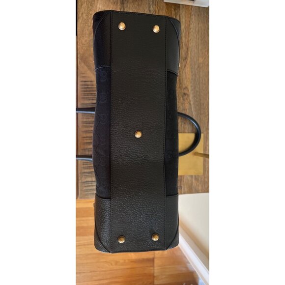 Gucci Black GG Canvas & Leather Tote Bag Gold-Tone Hardware Authentic Made In It - Picture 2 of 9